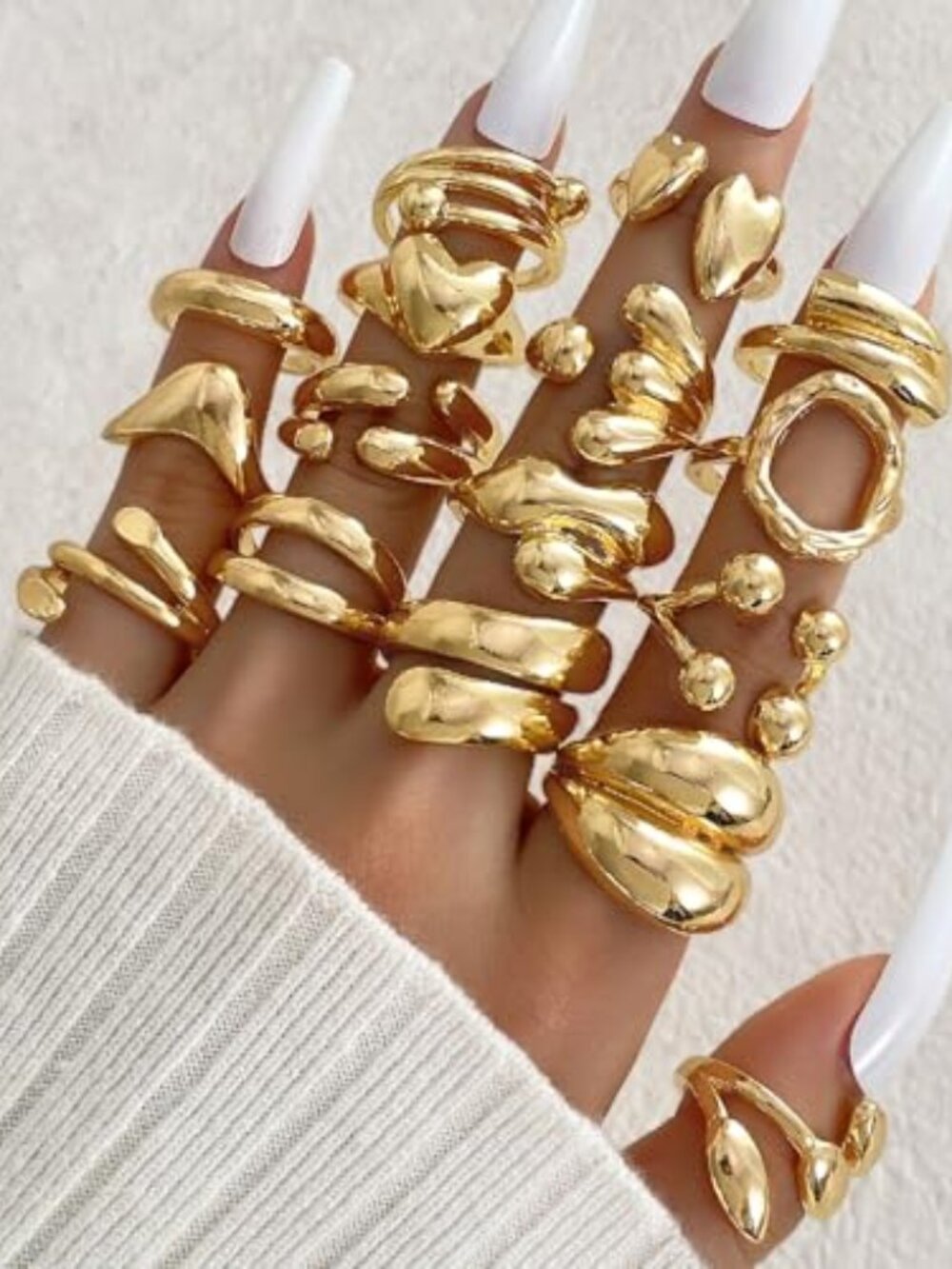 Gold Chunky Rings Set for Women 14k Gold Plated Thick Dome Stackable Open Rings‎